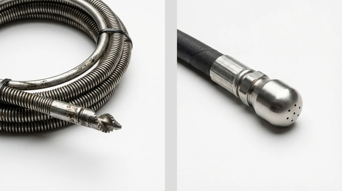 Drain snake cable and hydro jetting nozzle used for drain cleaning in Timber Lake, SD