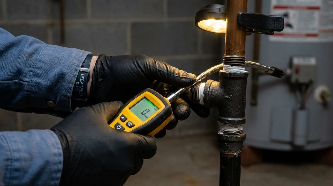 Gas leak detection with electronic sniffer by Johns Plumbing LLC in Timber Lake