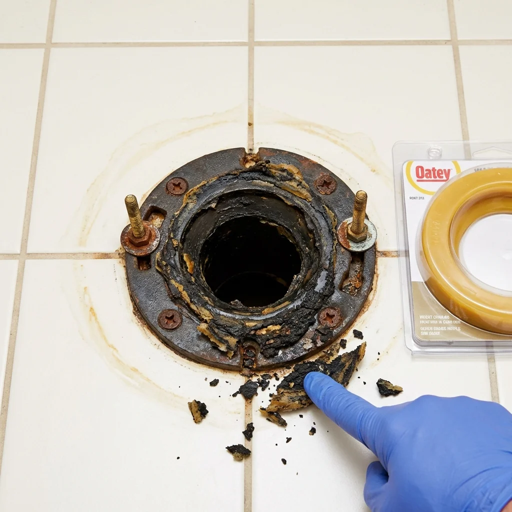 Failed wax ring showing water seepage at the base of a toilet in a Timber Lake, SD home