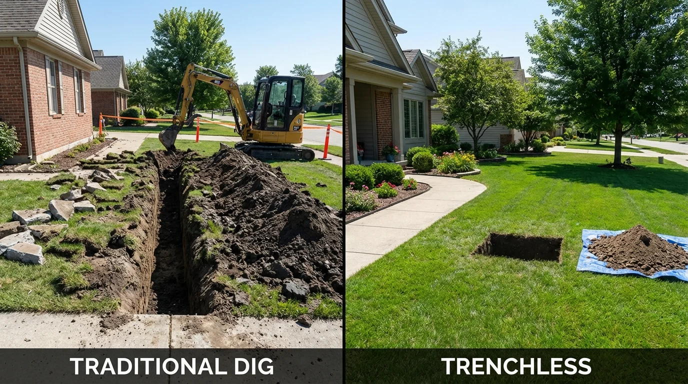 Trenchless sewer repair with minimal yard damage versus traditional excavation in Timber Lake, SD
